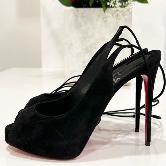 Christian Louboutin Lace Up NVP Suede Peep-Toe Pumps - Picture 7 of 13